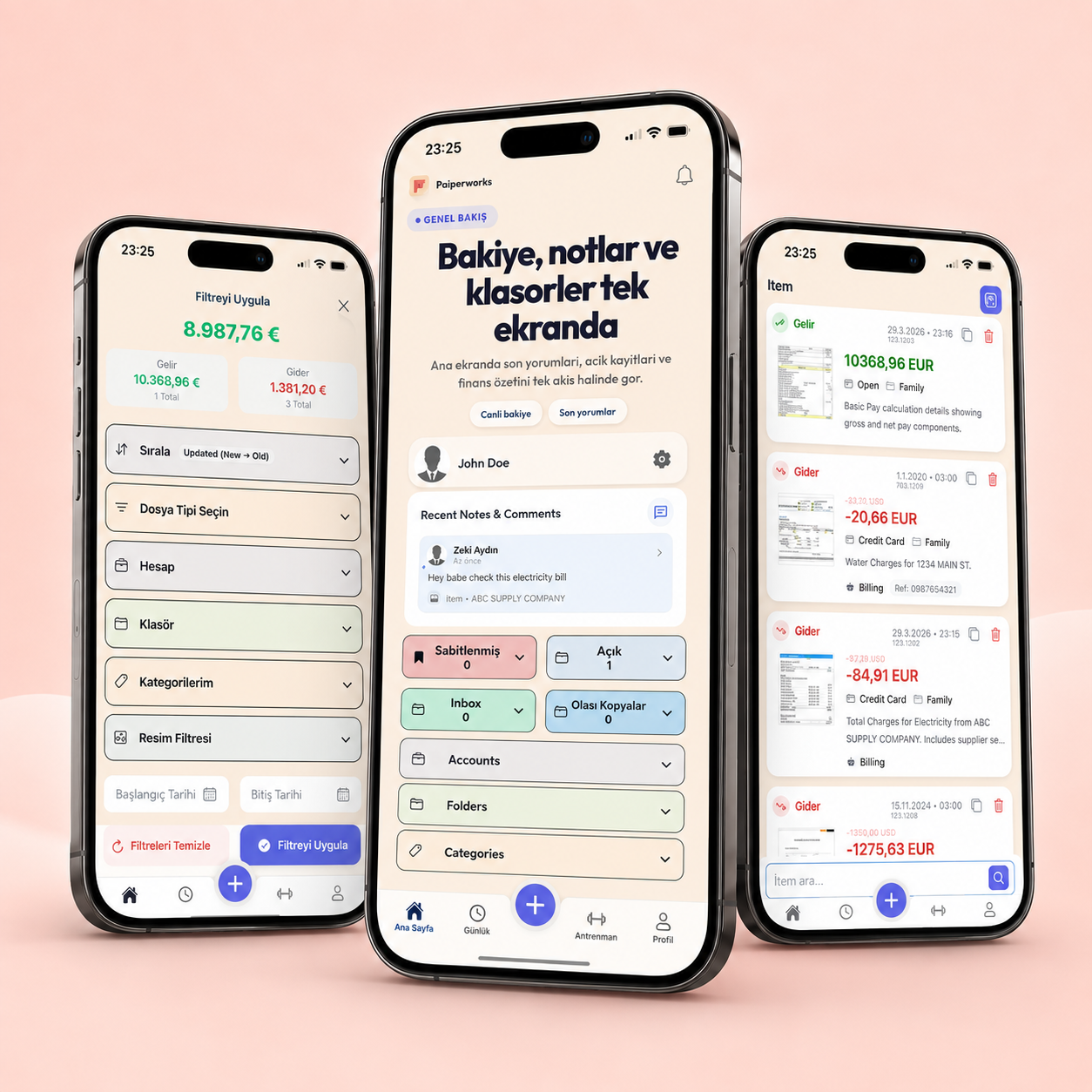 Paiperworks finance and document management application screens