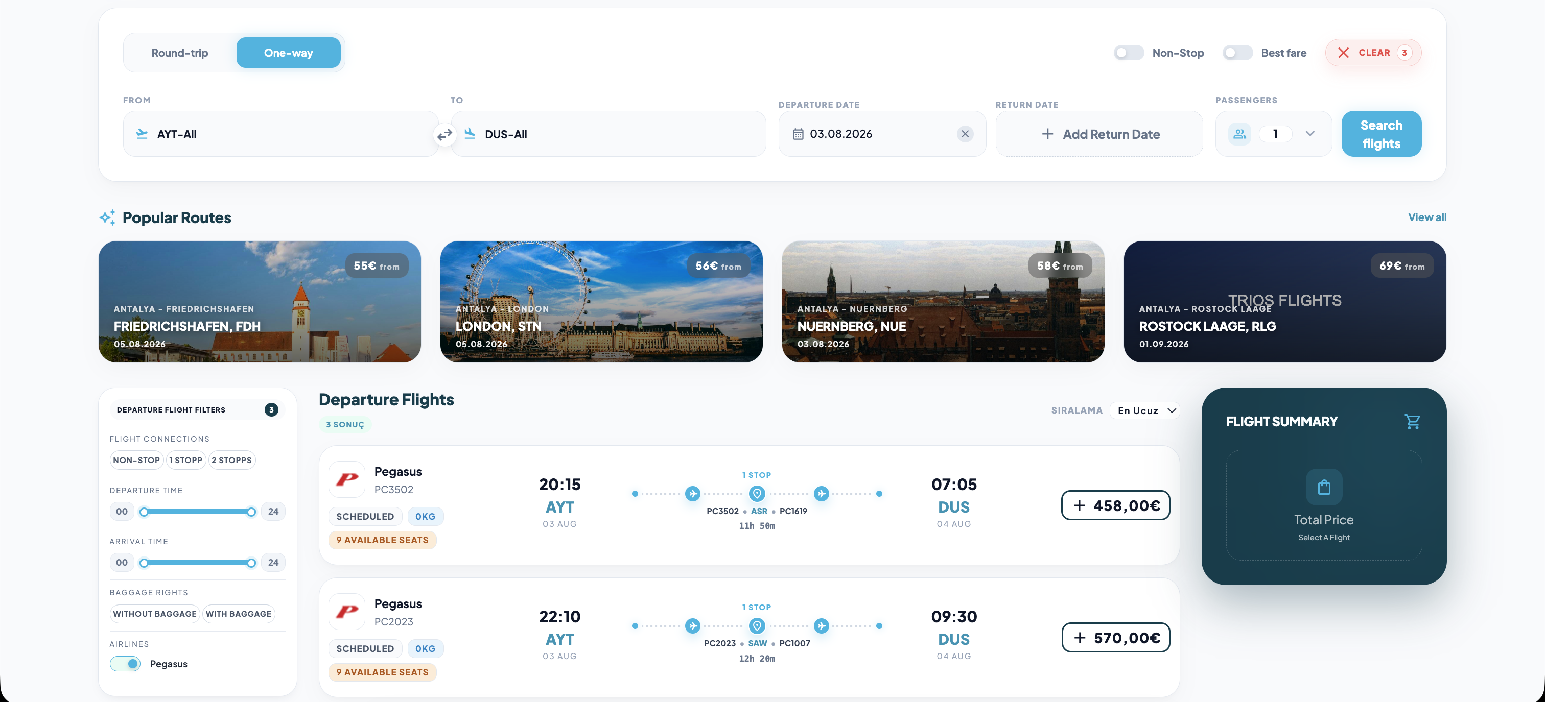 B2B flight search and booking operations screen